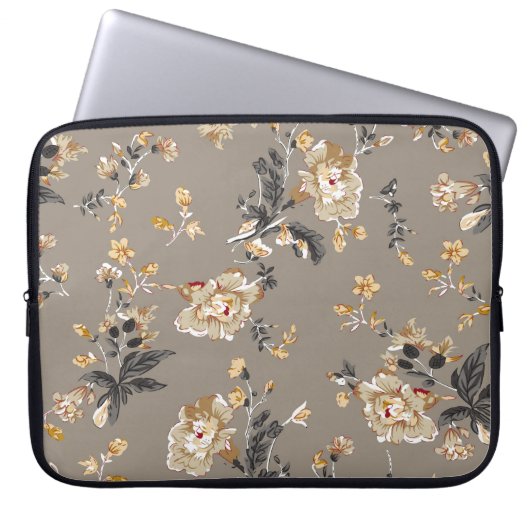 Überall auf Blume Muster auf brauner Hintergrundbl Laptopschutzhülle (Vorderseite)
