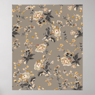 Überall auf Blume Muster auf brauner Hintergrundbl Poster
