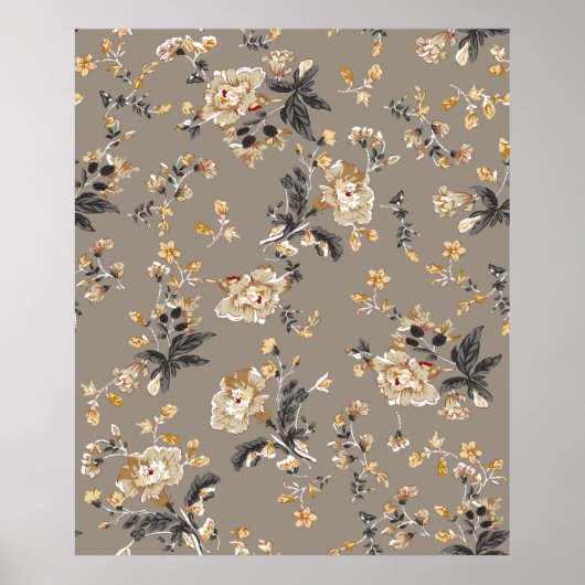 Überall auf Blume Muster auf brauner Hintergrundbl Poster (Vorne)
