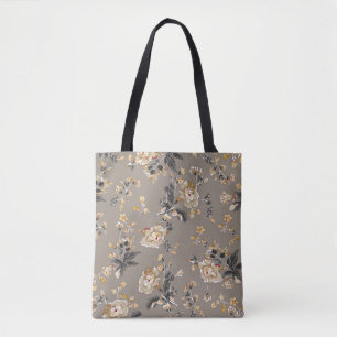Überall auf Blume Muster auf brauner Hintergrundbl Tasche