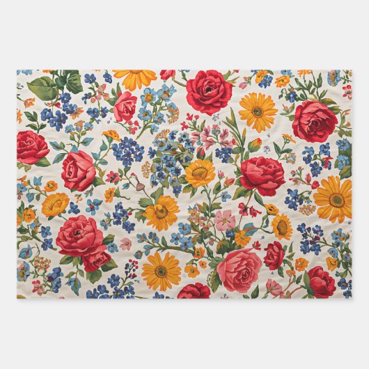 Überall Blumen, farbenfrohes Design, Geschenkpapier Set (Vorderseite)