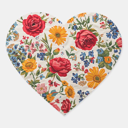 Überall Blumen, farbenfrohes Design, Herz-Aufkleber (Vorderseite)
