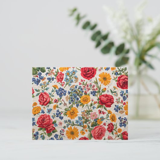 Überall Blumen, farbenfrohes Design, Postkarte (Stehend Vorderseite)