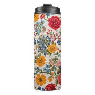 Überall Blumen, farbenfrohes Design, Thermosbecher