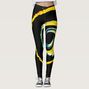 Überall drucken Leggings mit gelbem Twirbel auf sc