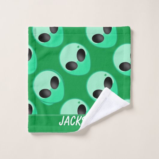 Überall druckt, grüne Alien Badhandtuch Set (Waschlappen)