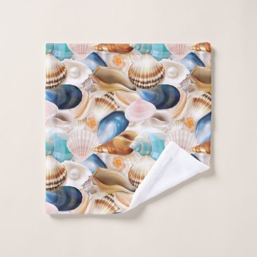 Überall in den Seashells Gemustert lebendig Badhandtuch Set (Waschlappen)