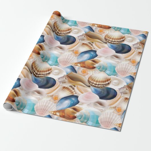 Überall in den Seashells Gemustert lebendig Geschenkpapier (Ungerollt)