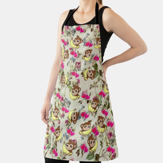 Überall in Print-Schürze Bananen Affen rosa Herzen Schürze (InSitu)