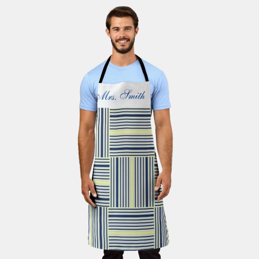 Überall in Print-Schürze gelb blauer Streifen Schürze (Getragen)