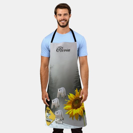 Überall in Print-Schürze Sonnenblumen Blütenpolar  Schürze (Getragen)