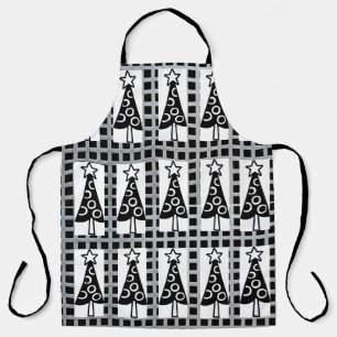 Überall Print Schürze Weihnachtsbaumen Schwarz & W