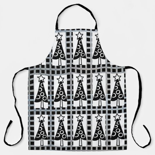 Überall Print Schürze Weihnachtsbaumen Schwarz & W (Vorderseite)