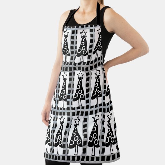 Überall Print Schürze Weihnachtsbaumen Schwarz & W (InSitu)