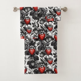 Überall schwarze, weiße und rote Erdbeeren Badhandtuch Set