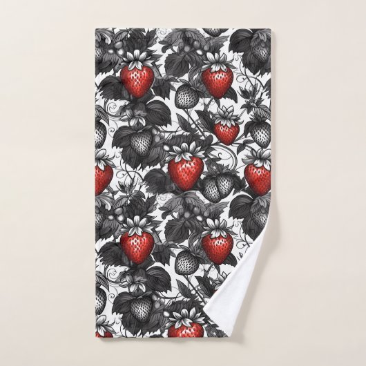 Überall schwarze, weiße und rote Erdbeeren Badhandtuch Set (Handtuch)