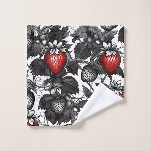 Überall schwarze, weiße und rote Erdbeeren Badhandtuch Set (Waschlappen)