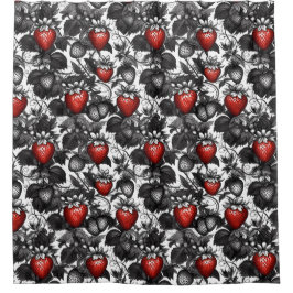 Überall schwarze, weiße und rote Erdbeeren Duschvorhang