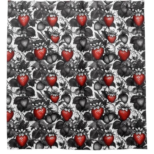 Überall schwarze, weiße und rote Erdbeeren Duschvorhang (Vorderseite)