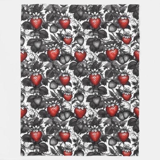 Überall schwarze, weiße und rote Erdbeeren Fleecedecke (Vorderseite)