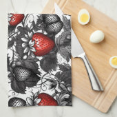 Überall schwarze, weiße und rote Erdbeeren Geschirrtuch (Viertel Falte)