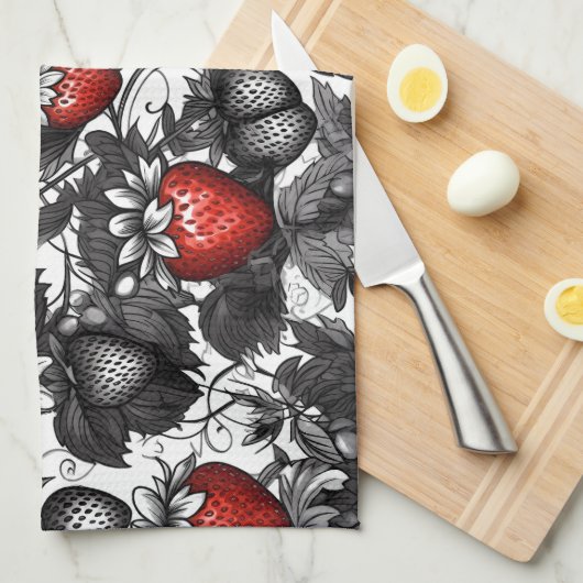 Überall schwarze, weiße und rote Erdbeeren Geschirrtuch (Viertel Falte)