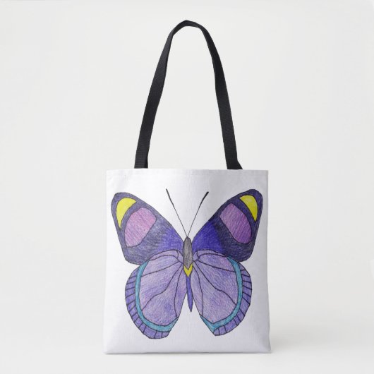 Überall Tasche - Lila Schmetterling (weiß) (Vorderseite)