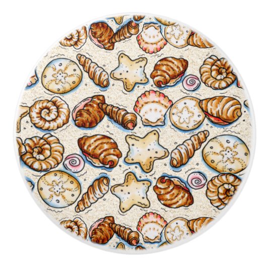 ÜBERARBEITETE winzige Muscheln Tiny Drawer Knobs Keramikknauf (Vorderseite)