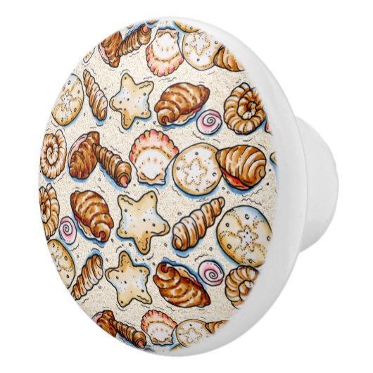 ÜBERARBEITETE winzige Muscheln Tiny Drawer Knobs Keramikknauf (Rechts)