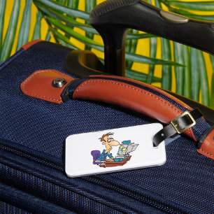 Überarbeiteter Büroangestellter Lustiger müder Mit Gepäckanhänger