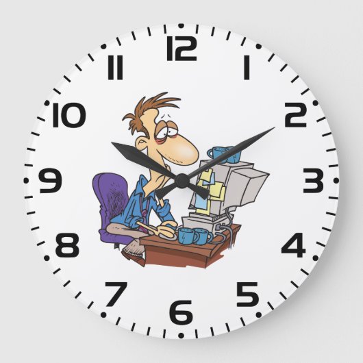 Überarbeiteter Office-Mitarbeiter Funny Tired Mita Große Wanduhr (Vorderseite)