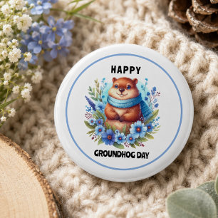 Überbewertet? Aquarell zum Feiern des Murmeltierta Button