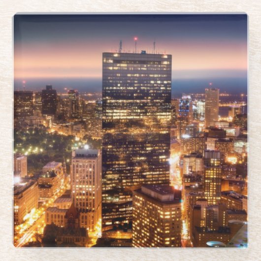 Überblick über Boston nachts Glasuntersetzer (Vorderseite)