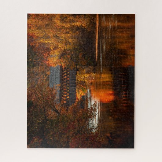 Überdachte Brücke durch die Herbstfarben Puzzle (Vertikal)