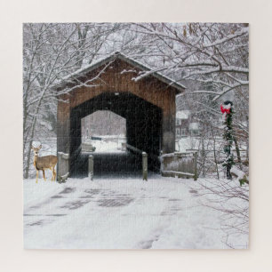 Überdachte Brücke im Winter Puzzle
