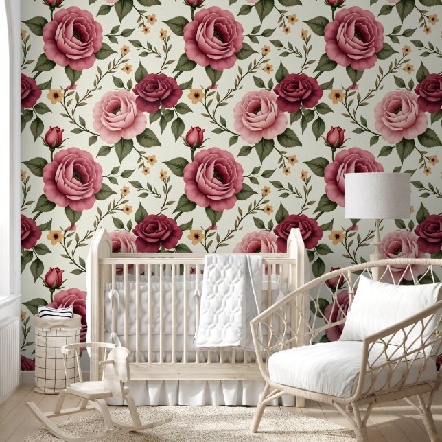Überdeckte Rose mit Rosa und Burgund Tapete (Kinder)