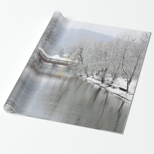 Überdecktes Bridge-Schnee-Foto Geschenkpapier (Ungerollt)