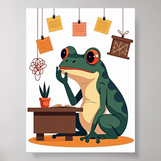 Überdenkender-Frosch-Aufkleber Lustiger-Angst-Humo Poster (Vorne)
