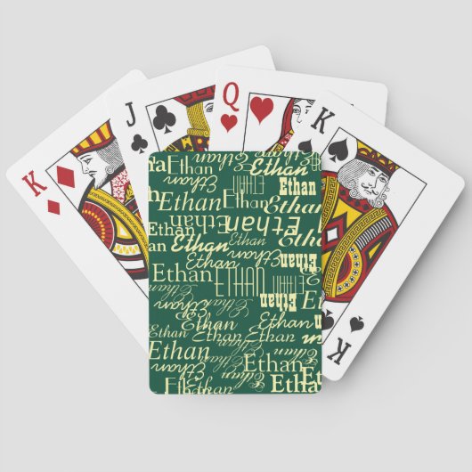Überdimensionaler Name auf grünem Hintergrund gedr Spielkarten (Rückseite)