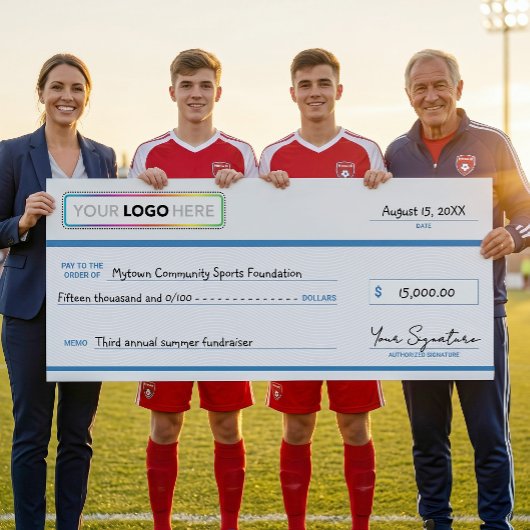 Überdimensionierter Werbescheck mit Firmenlogo Poster