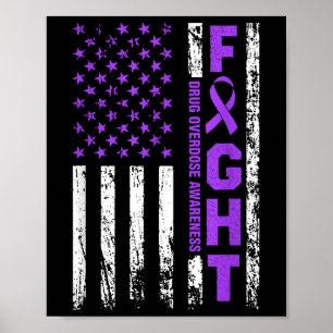 Überdosierung Lila Ribbon-amerikanisches Flag-Medi Poster