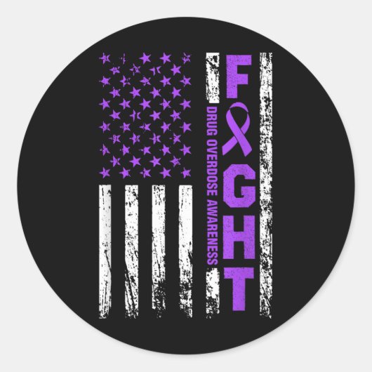 Überdosierung Lila Ribbon-amerikanisches Flag-Medi Runder Aufkleber (Vorderseite)