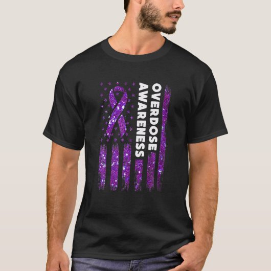 Überdosierung: Warnflagge Pruple Ribbon-Abhängigke T-Shirt (Vorderseite)
