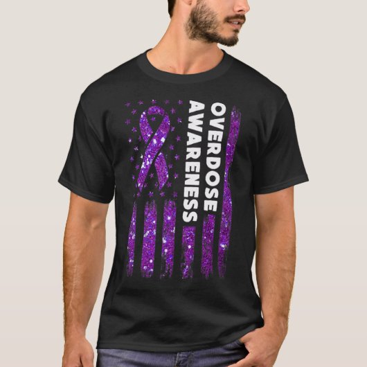 Überdosierung: Warnflagge Pruple Ribbon-Abhängigke T-Shirt (Vorderseite)