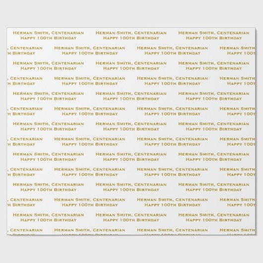 Überdrucke Wiederholen von Text - Gold/Weiß Geschenkpapier (Flach)