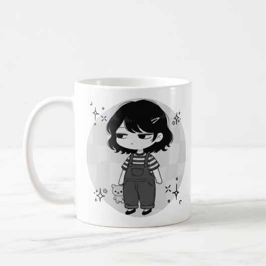 Überdrüssige, ästhetische Chibi-Mädchen-Illustrati Kaffeetasse (Links)