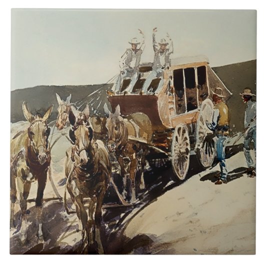 Überfall auf eine Postkutsche von Edward Borein Fliese (Vorderseite)