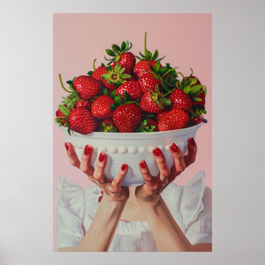 Überfließende Schüssel Erdbeeren Poster (Vorne)