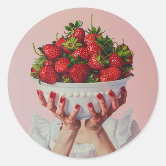 Überfließende Schüssel Erdbeeren Runder Aufkleber (Vorderseite)