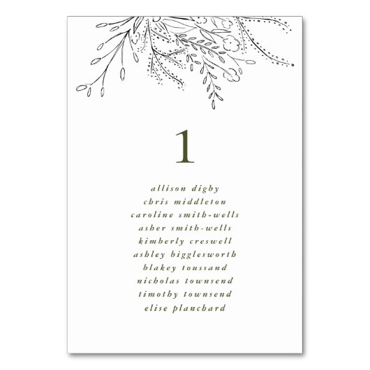 Überfließende Übersicht über die Hochzeitssitze vo Tischnummer (Vorderseite)